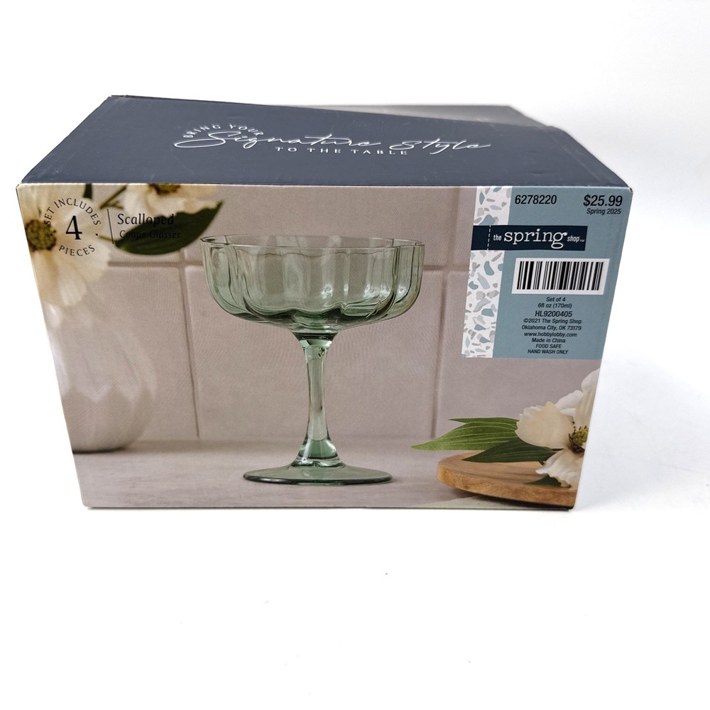 Signature Glassware Scalloped Coupe Glasses light green New The Spring Shop